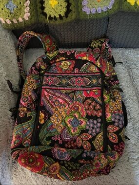 Vera Bradley Black Multi Floral Paisley Quilted Backpack